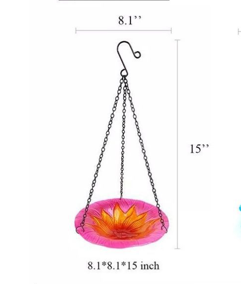 Red Decorative Hanging Glass Flower Bird Bath - 8.1 Inch Vibrant Outdoor view 3