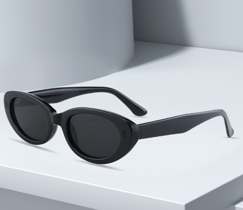 2PCS Black Grey Retro Oval Cat-Eye Sunglasses - Chic Influencer-Style Shades