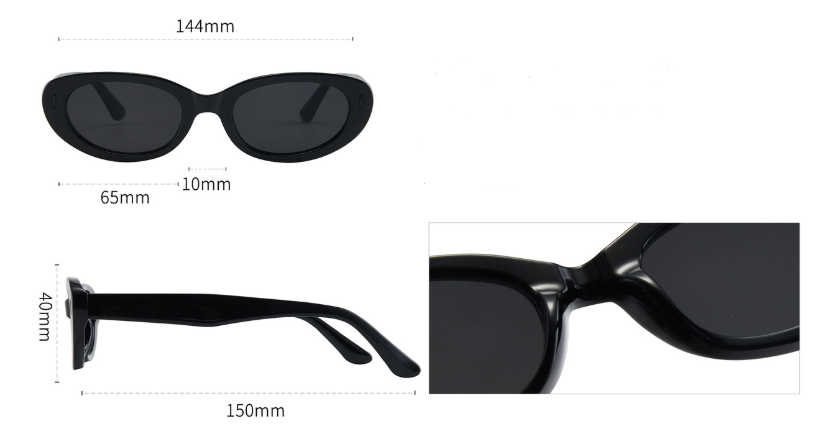 2PCS Black Grey Retro Oval Cat-Eye Sunglasses - Chic Influencer-Style Shades view 2