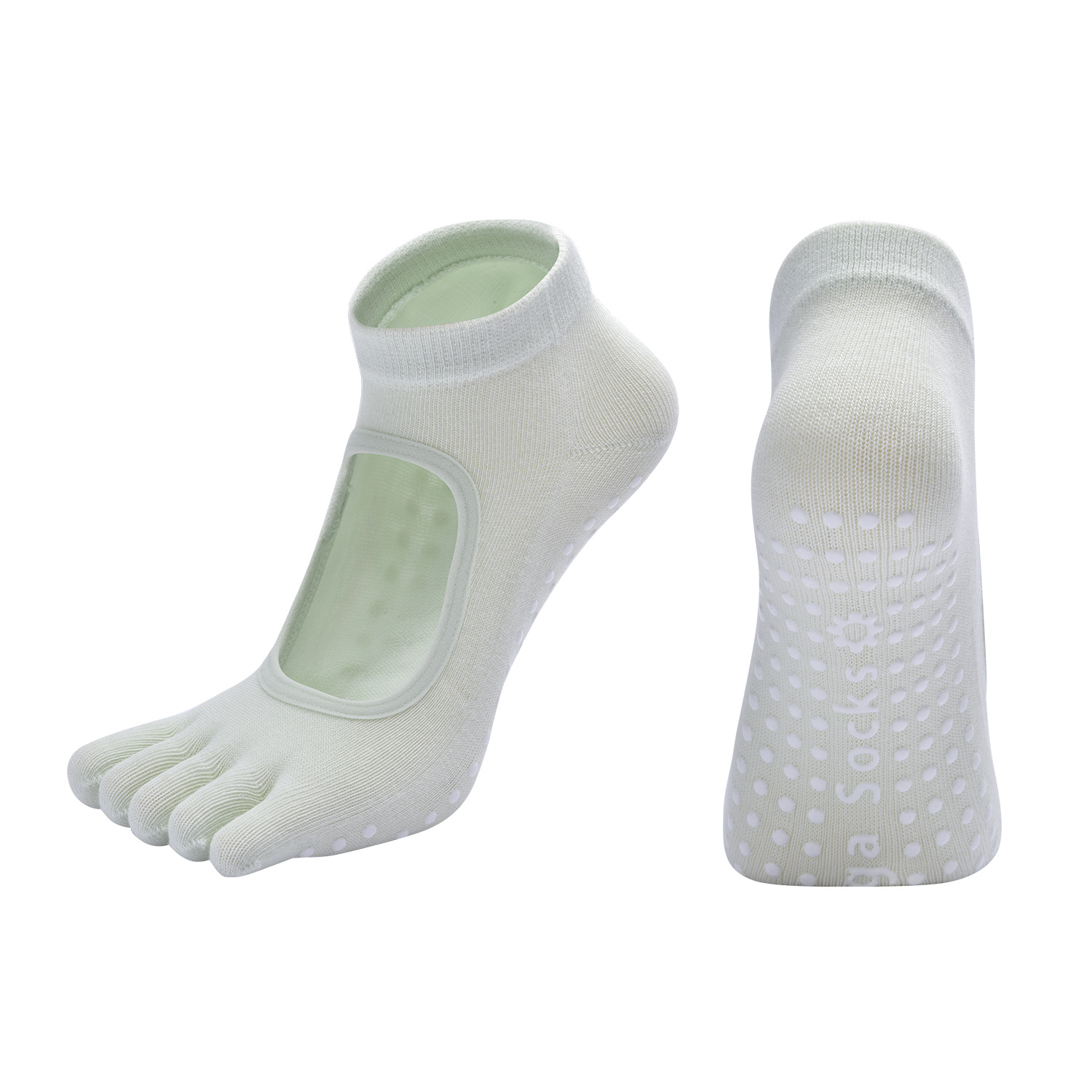 Macaron Green 3-Pack Women's Non-Slip Five-Finger Yoga Socks - Open Back