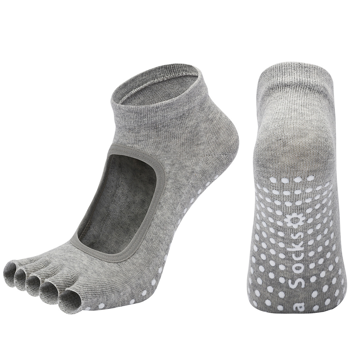 Light Grey 3-Pack Women's Non-Slip Five-Finger Yoga Socks - Open Back Combed
