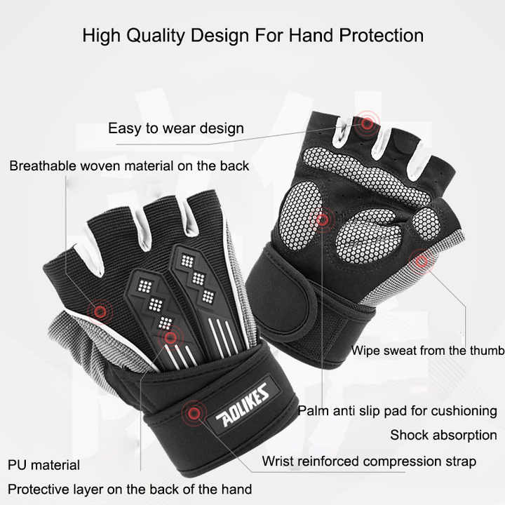 M Red Fingerless Workout Gloves with Wrist Support - Non-Slip view 4