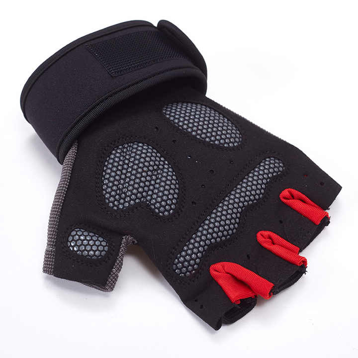 XL Red Fingerless Workout Gloves with Wrist Support - Non-Slip view 2