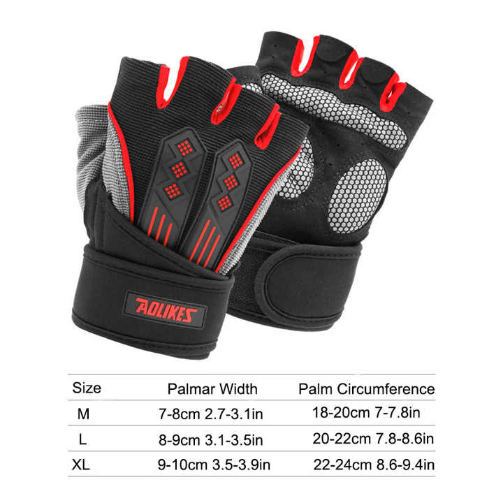 XL Red Fingerless Workout Gloves with Wrist Support - Non-Slip view 3