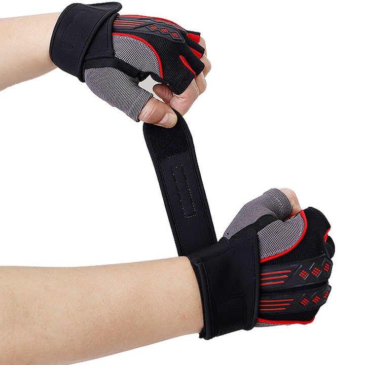 XL Red Fingerless Workout Gloves with Wrist Support - Non-Slip view 5