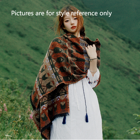 Red-beige Extra Large Ethnic Print Faux Lambswool Shawl - Cozy Winter Wrap view 2