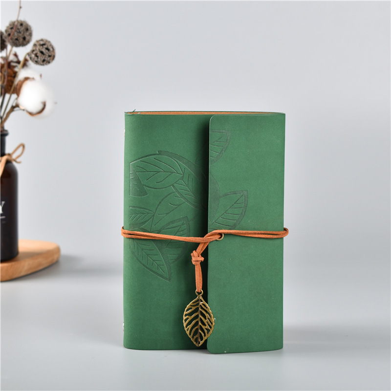 2PCS Green Vintage A5 PU Leather Journal with Leaf Charm - Ring Bound