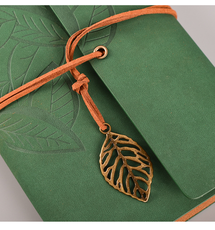 2PCS Green Vintage A5 PU Leather Journal with Leaf Charm - Ring Bound view 3