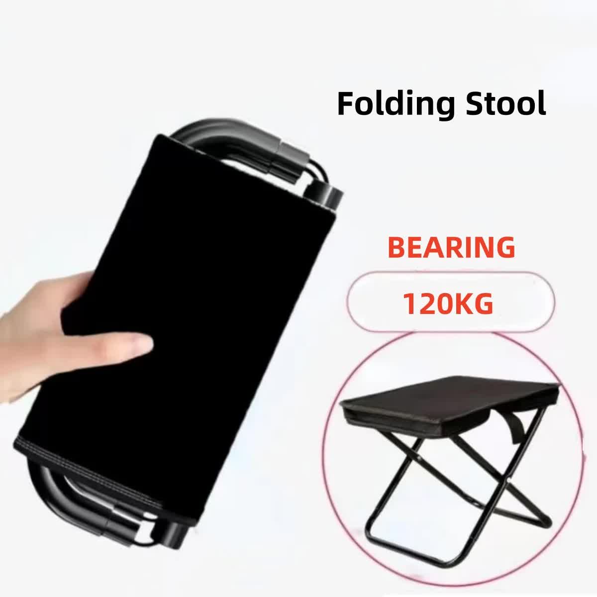 Beige Outdoor Folding Stool with Carrying Handle - Portable Camping Seat view 3