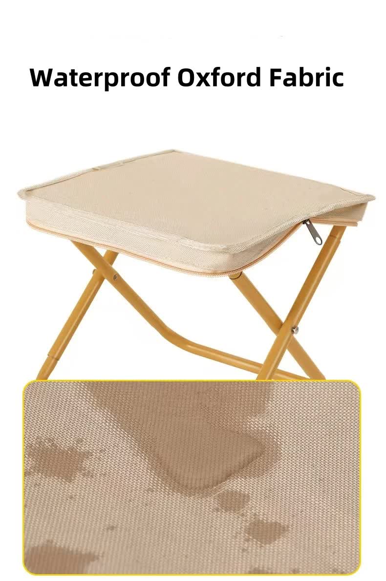 Beige Outdoor Folding Stool with Carrying Handle - Portable Camping Seat view 4