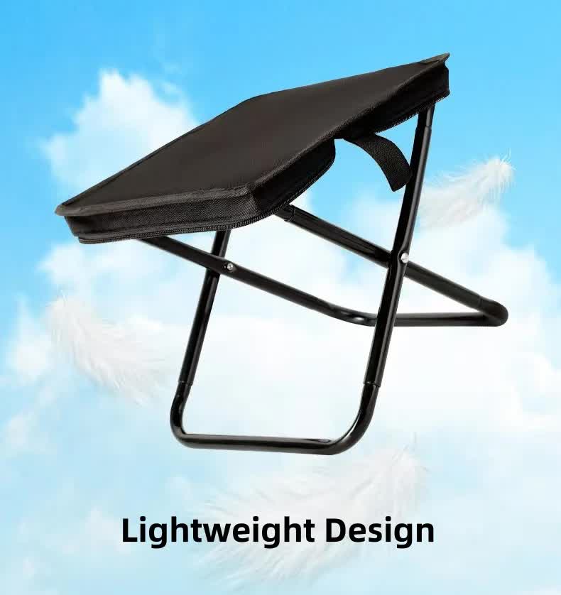 Beige Outdoor Folding Stool with Carrying Handle - Portable Camping Seat view 5