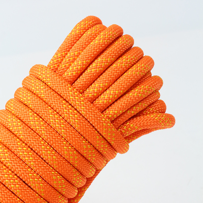 Orange 10mm Double Hook Climbing Rope Set - 15m Durable Outdoor Safety Rescue Cord