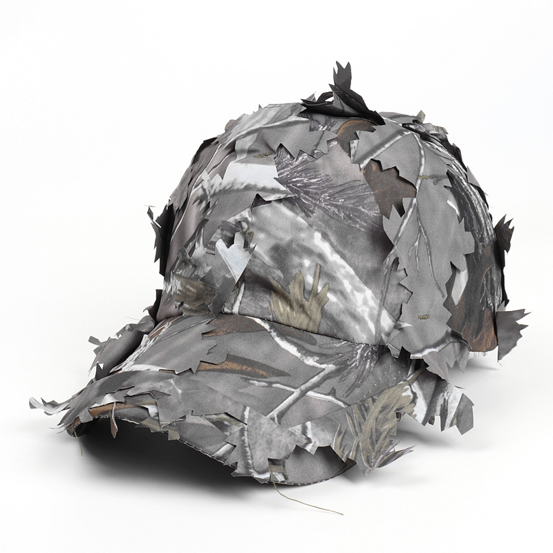 Grey 3D Leaf Camouflage Baseball Cap – American-Style Outdoor Tactical Hat for