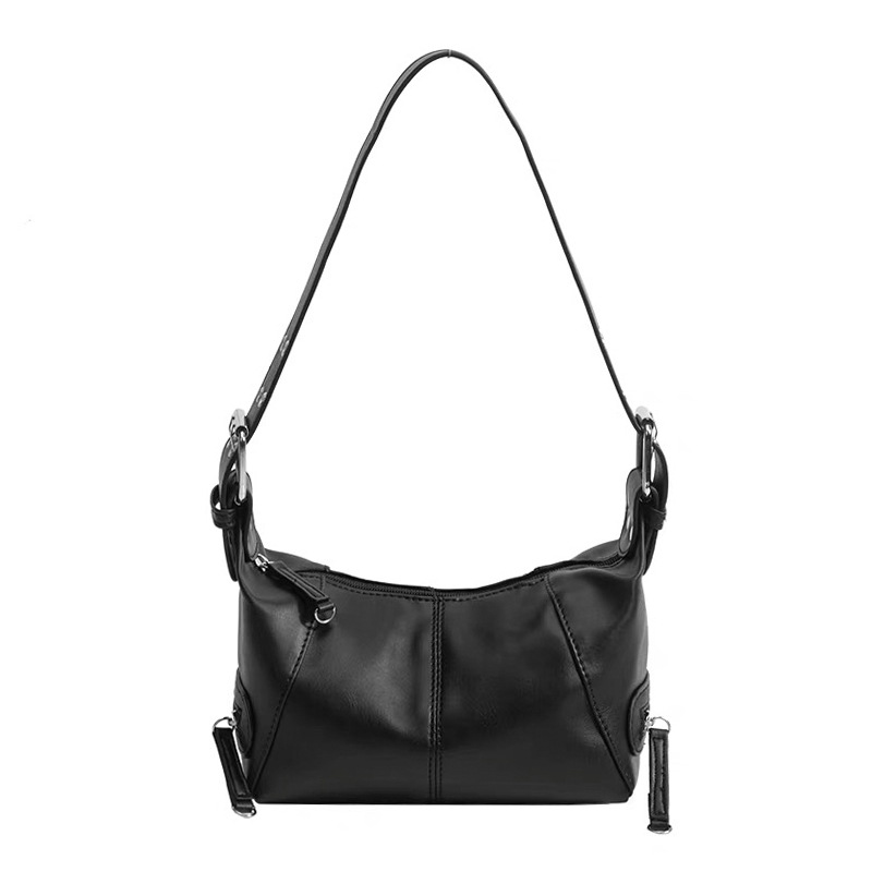 Black PU Leather Zippered Shoulder Bag – Retro European Style Crossbody and