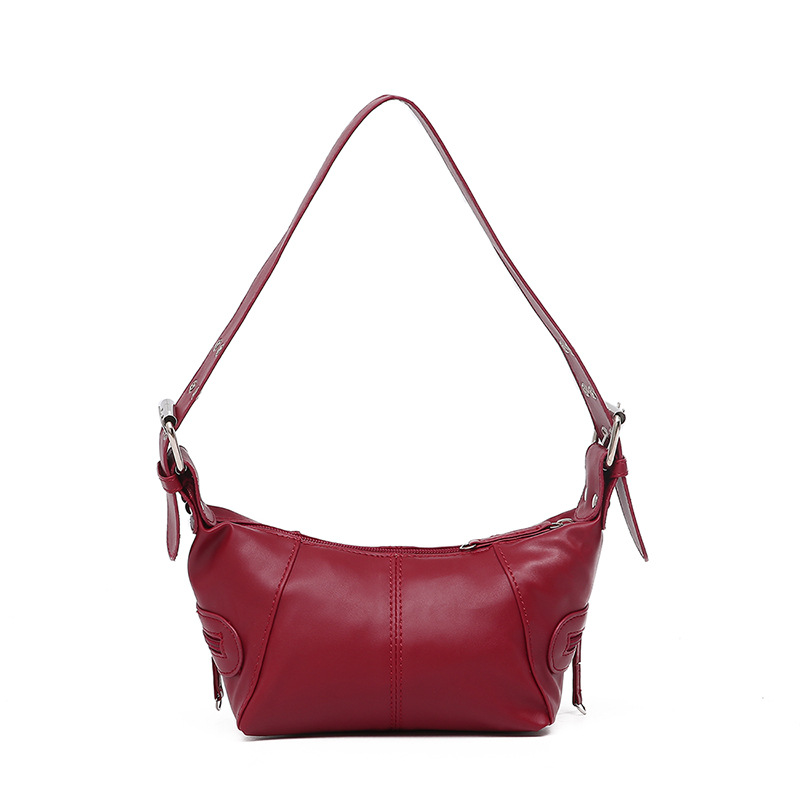 Red PU Leather Zippered Shoulder Bag – Retro European Style Crossbody and view 2