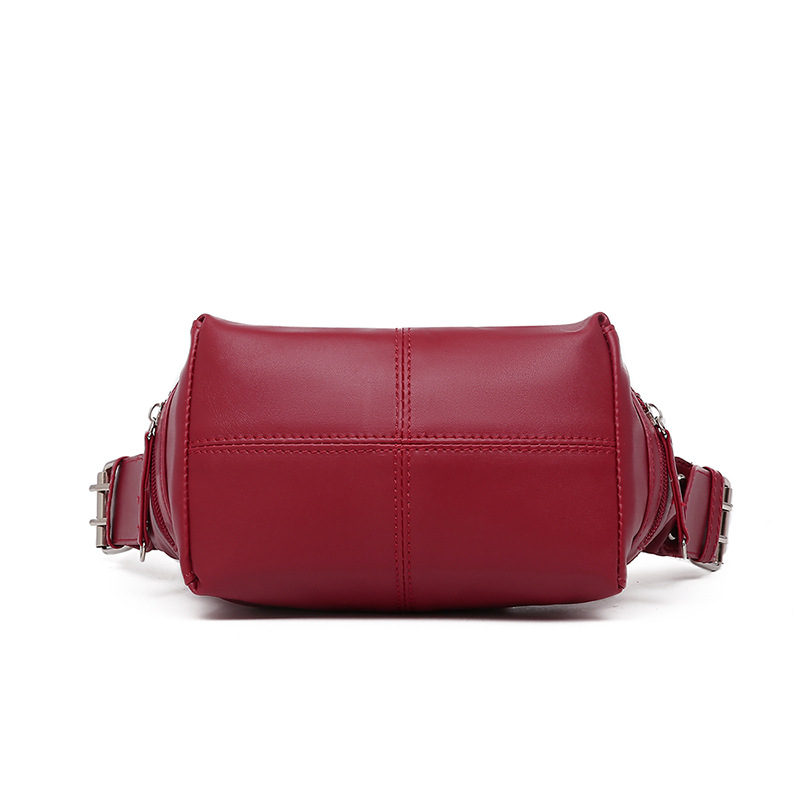 Red PU Leather Zippered Shoulder Bag – Retro European Style Crossbody and view 4