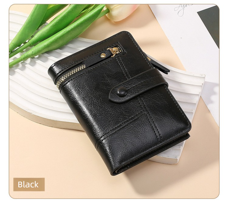 Black Soft PU Leather Women's Wallet – Compact Foldable Wallet with Multiple
