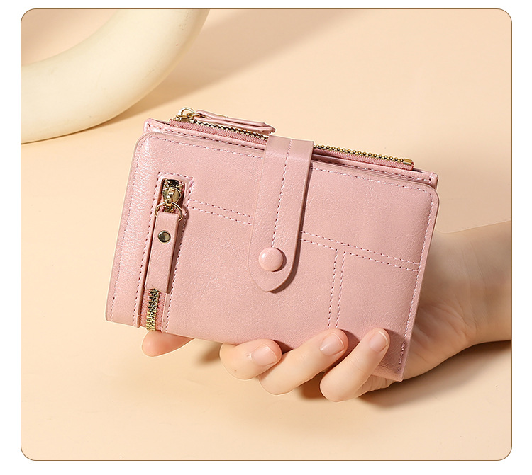 Pink Soft PU Leather Women's Wallet – Compact Foldable Wallet with Multiple