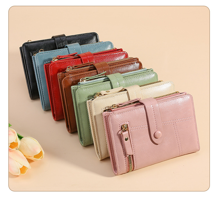 Pink Soft PU Leather Women's Wallet – Compact Foldable Wallet with Multiple view 2