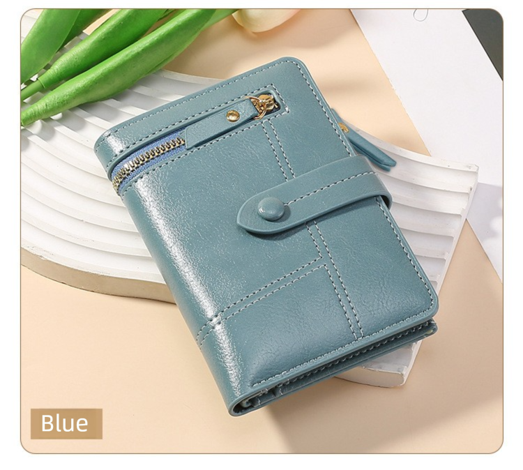 Blue Soft PU Leather Women's Wallet – Compact Foldable Wallet with Multiple