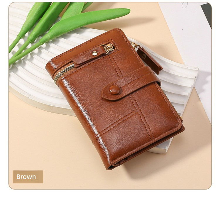 Brown Soft PU Leather Women's Wallet – Compact Foldable Wallet with Multiple
