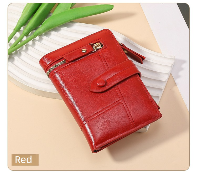 Red Soft PU Leather Women's Wallet – Compact Foldable Wallet with Multiple