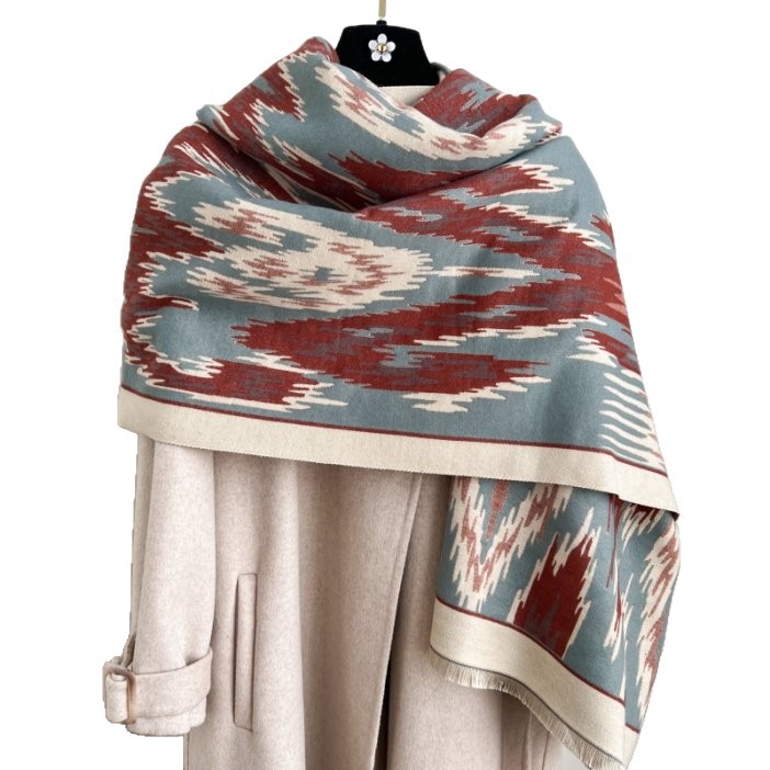 Orange New Style Buttoned Shawl – Double-Sided Winter Scarf with Ethnic Pattern view 4
