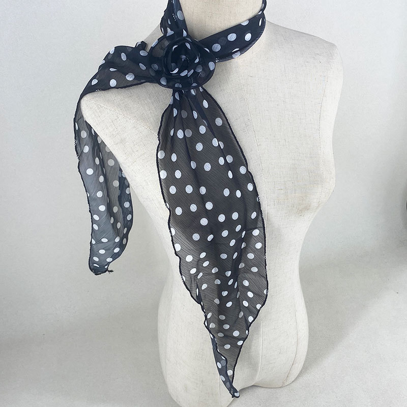2 Pcs Black Dot Pattern Rose Flower Thin Scarf – Elegant and Versatile Neck