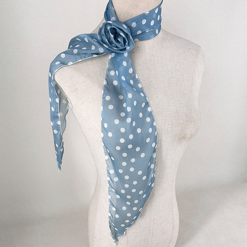2 Pcs Blue Dot Pattern Rose Flower Thin Scarf – Elegant and Versatile Neck