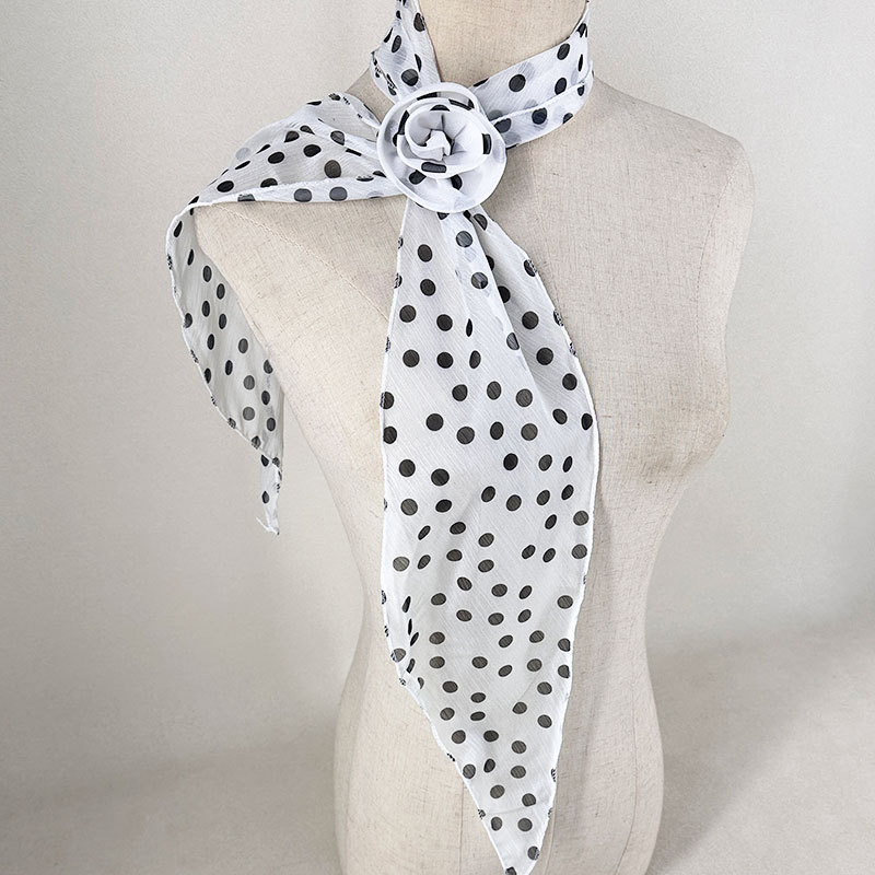 2 Pcs White Dot Pattern Rose Flower Thin Scarf – Elegant and Versatile Neck