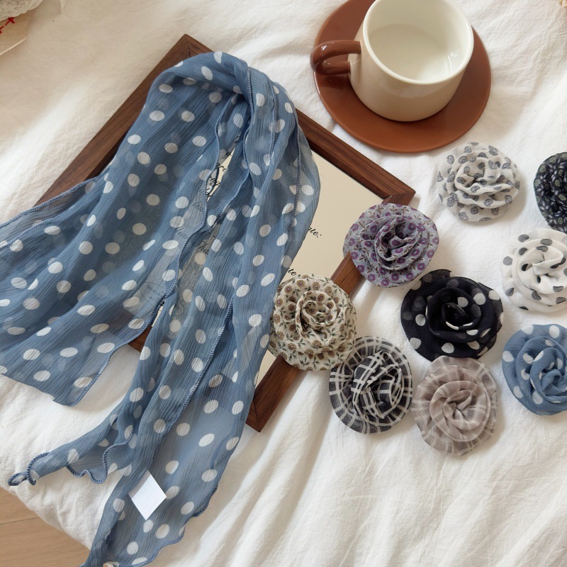2 Pcs Black Clover Pattern Rose Flower Thin Scarf – Elegant and Versatile Neck view 3