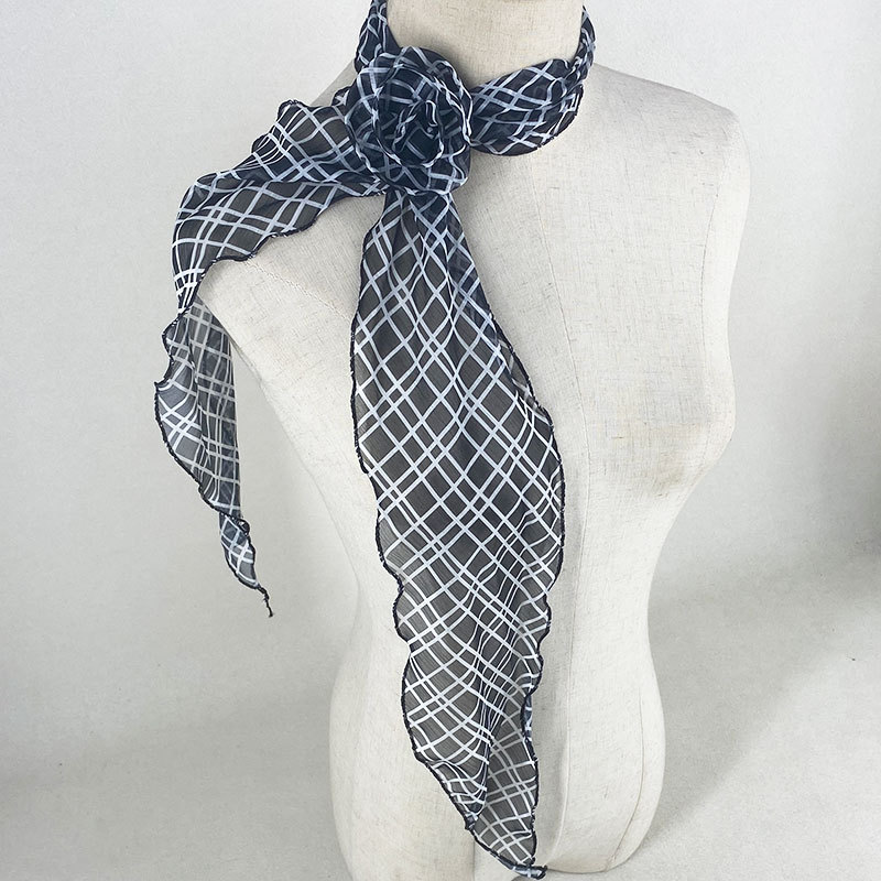 2 Pcs Black Plaid Pattern Rose Flower Thin Scarf – Elegant and Versatile Neck