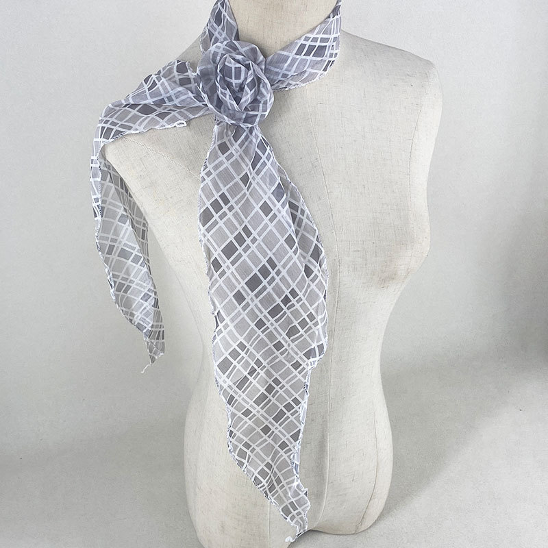 2 Pcs Light Grey Plaid Pattern Rose Flower Thin Scarf – Elegant and Versatile
