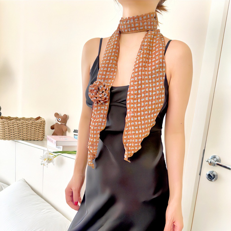 2 Pcs Light Grey Plaid Pattern Rose Flower Thin Scarf – Elegant and Versatile view 6