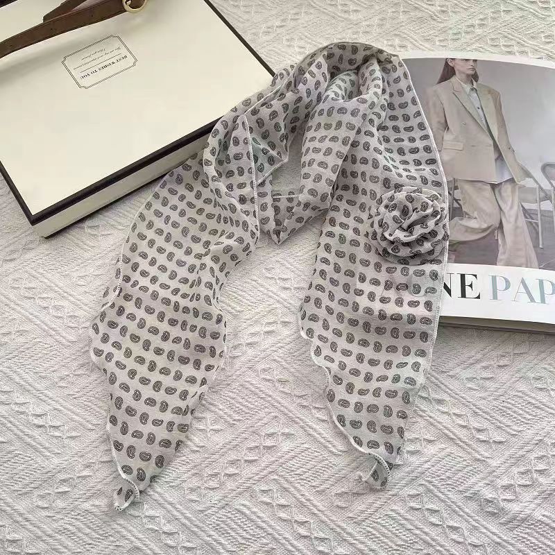 2 Pcs Light Beige Fruit Pattern Rose Flower Thin Scarf – Elegant and Versatile