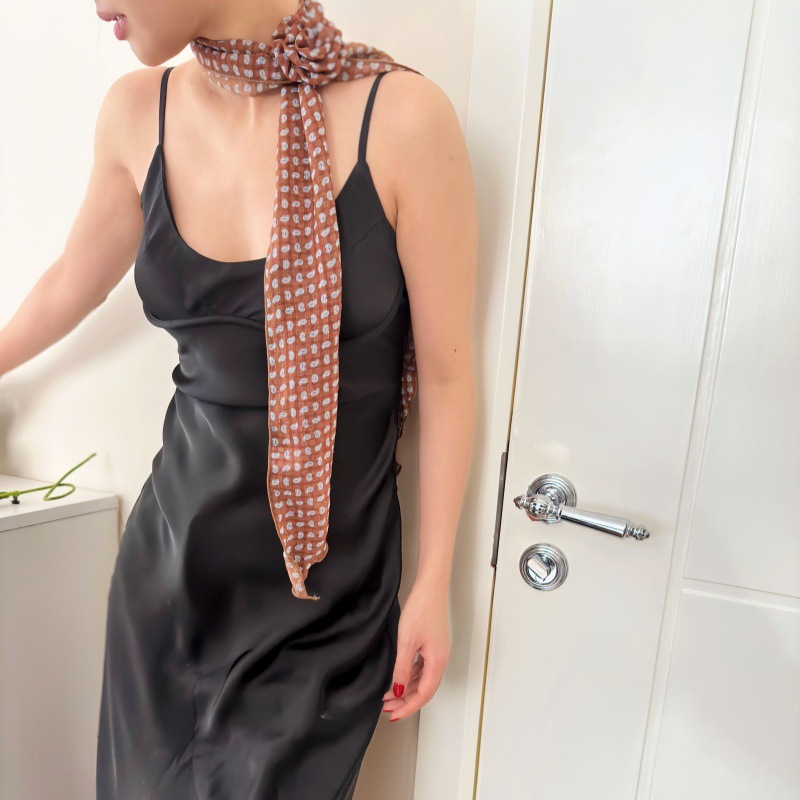 2 Pcs Light Beige Fruit Pattern Rose Flower Thin Scarf – Elegant and Versatile view 5
