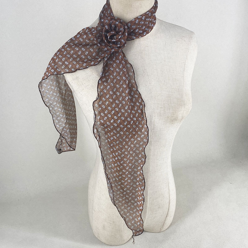 2 Pcs Brown Fruit Pattern Rose Flower Thin Scarf – Elegant and Versatile Neck