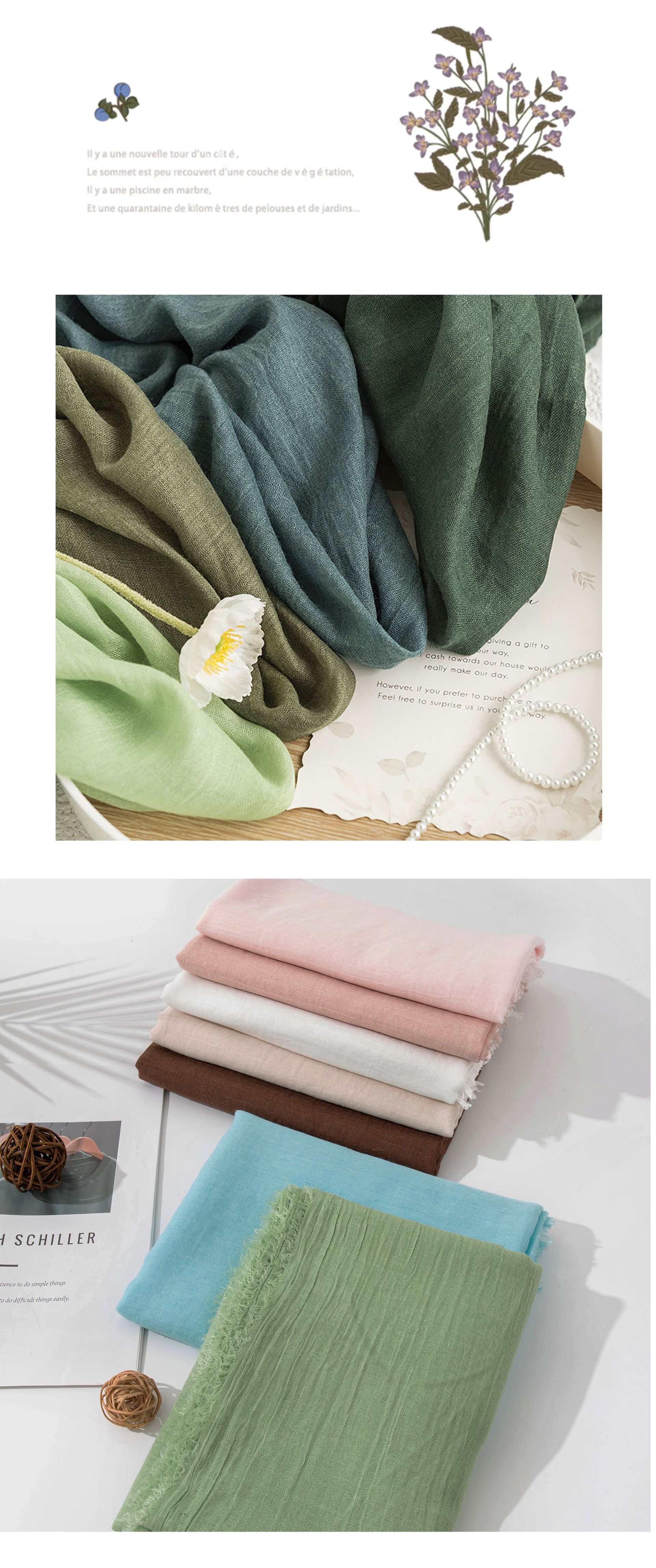 Yellow Cotton and linen scarves - Elegant view 3