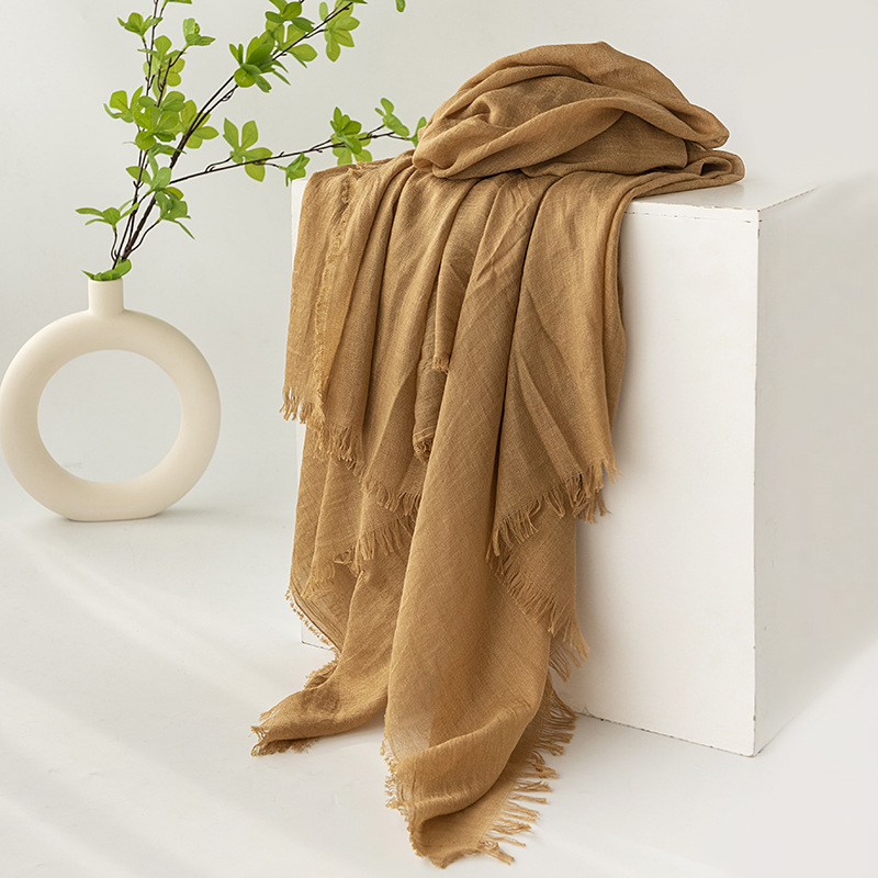 Khaki Cotton and linen scarves - Elegant