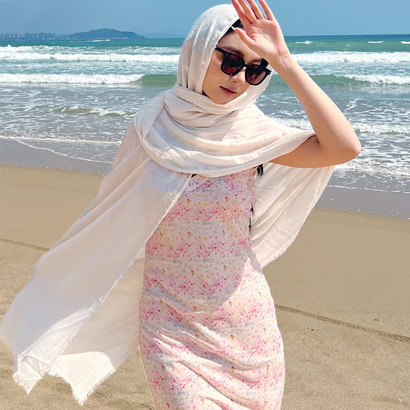 Khaki Cotton and linen scarves - Elegant view 7