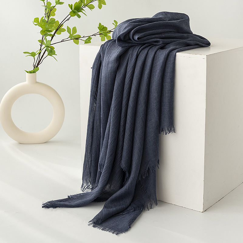 Dark Blue Cotton and linen scarves - Elegant