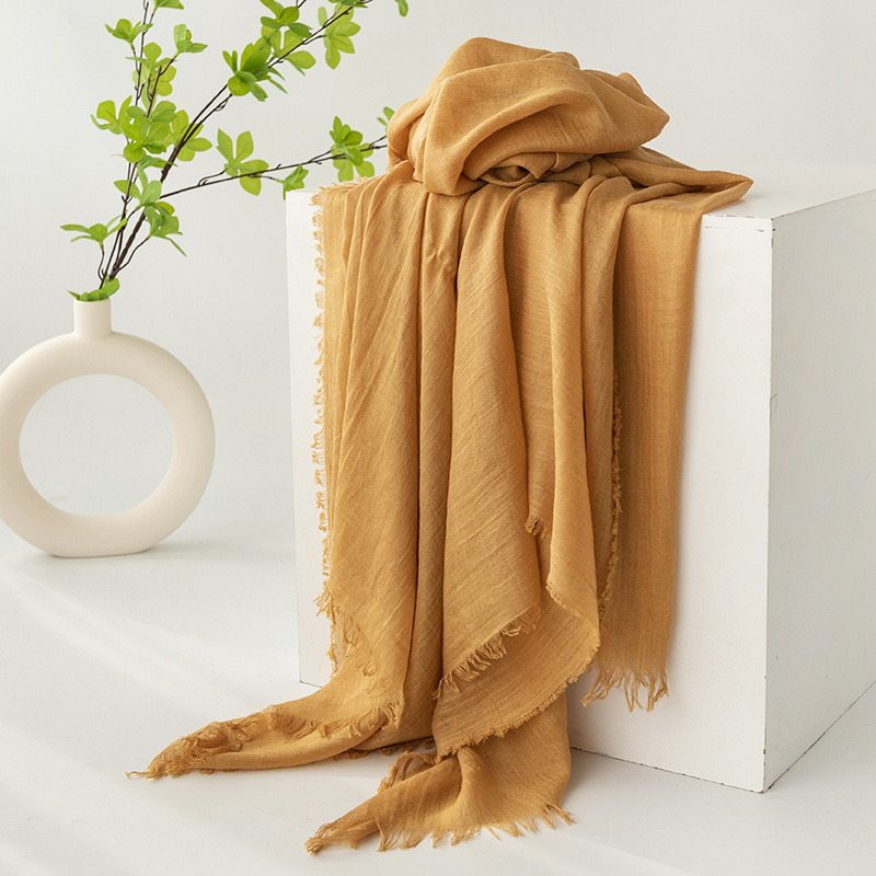 Dark Yellow Cotton and linen scarves - Elegant