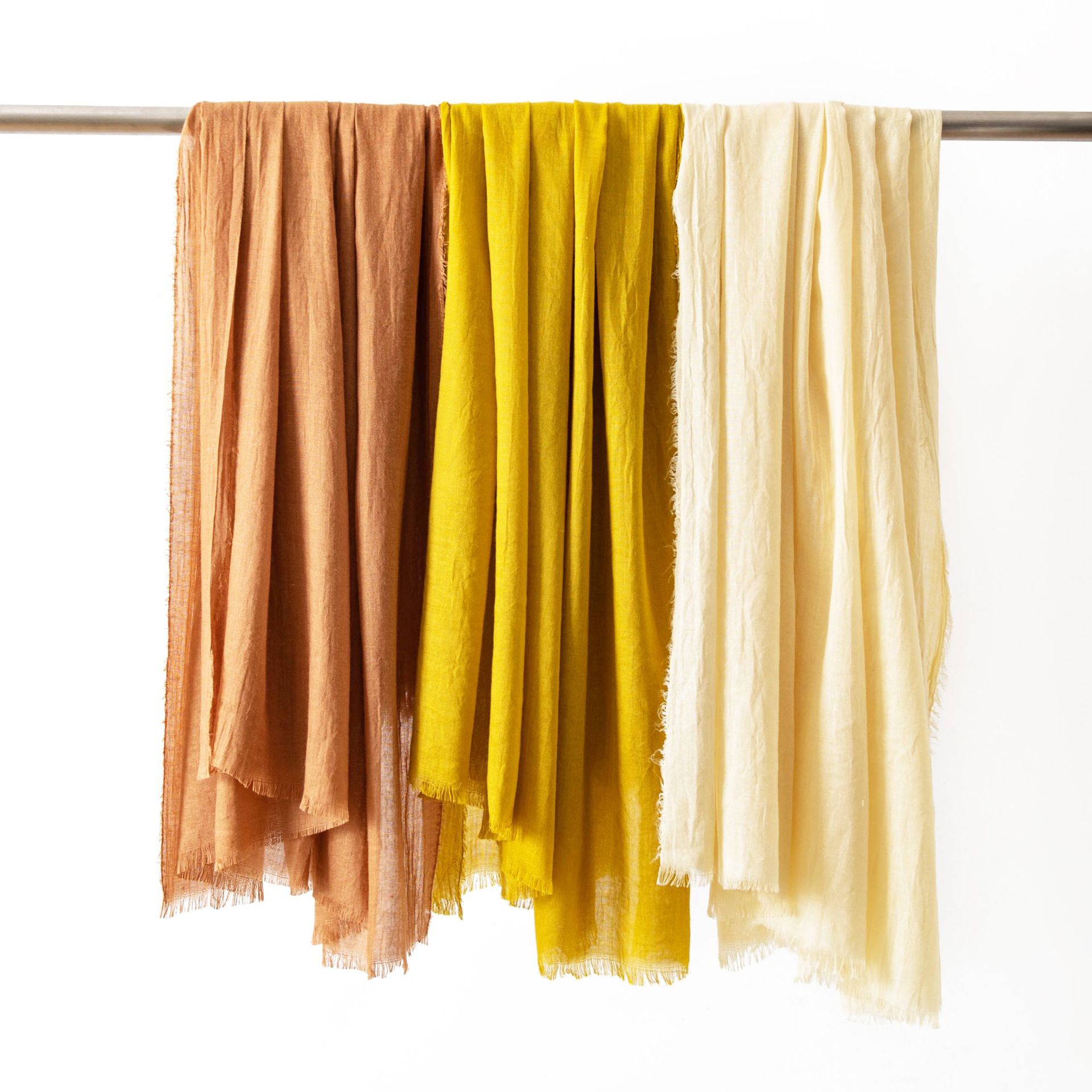 Dark Yellow Cotton and linen scarves - Elegant view 2