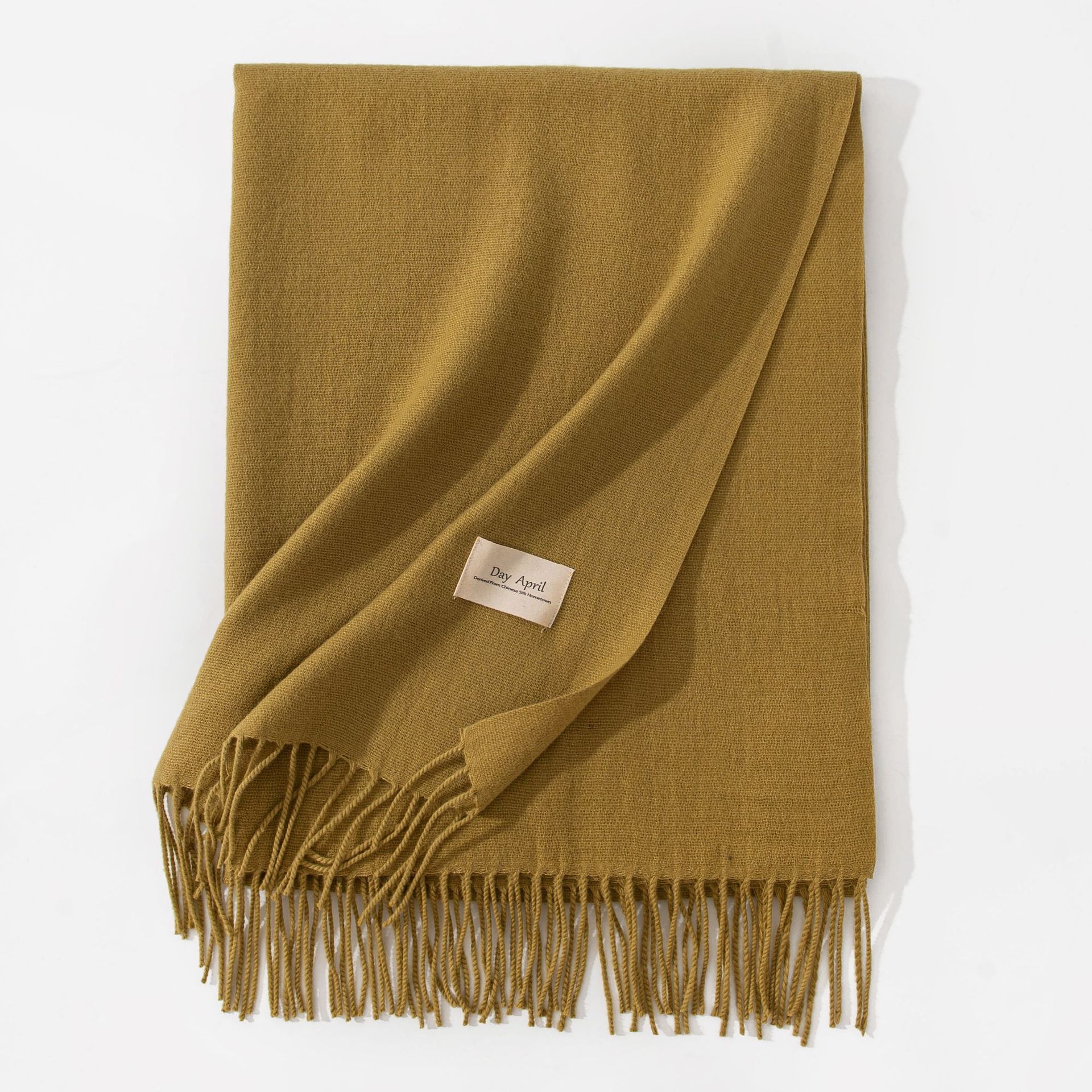 Dark Yellow Autumn & Winter Korean-Style Women's Cashmere-Like Scarf – Solid Color