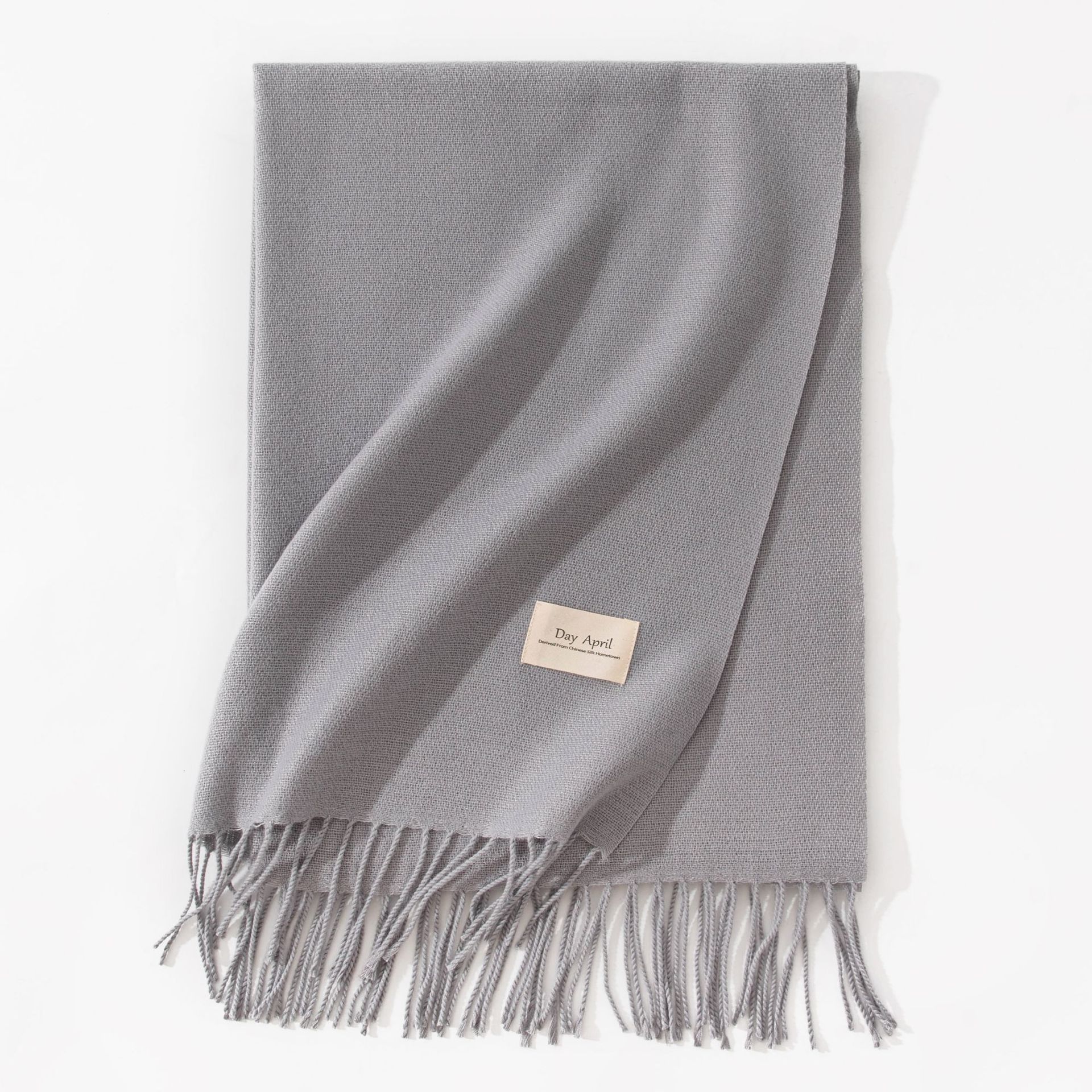 Grey Autumn & Winter Korean-Style Women's Cashmere-Like Scarf – Solid Color