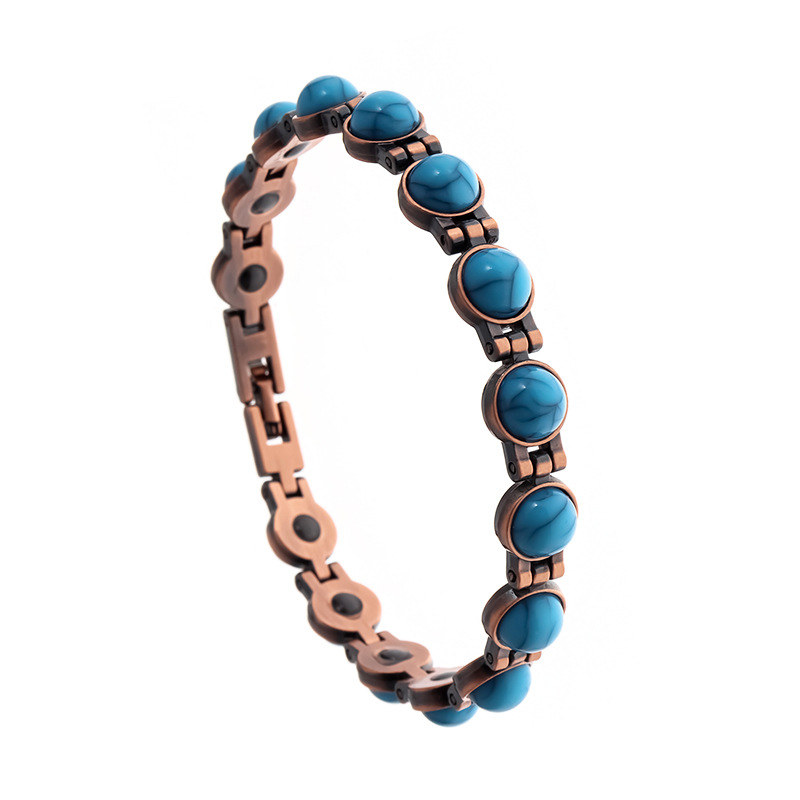 Vintage-Inspired Women's Copper-Tone Magnetic Bracelet – Turquoise Accent