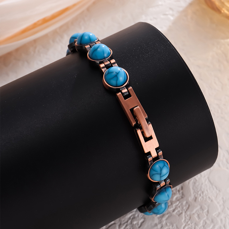 Vintage-Inspired Women's Copper-Tone Magnetic Bracelet – Turquoise Accent view 4