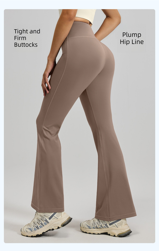 XXL Coffee High-Waisted Flared Yoga Pants – Sculpting & Slimming Fitness Leggings view 5