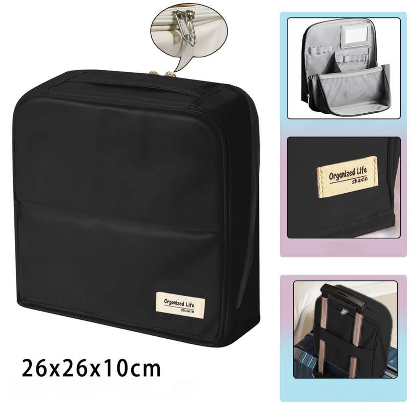 Black Magnetic Compartmentalized Standing Cosmetic Bag – Large Capacity with