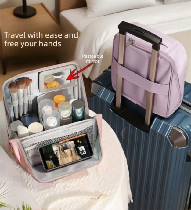 Black Magnetic Compartmentalized Standing Cosmetic Bag – Large Capacity with view 2